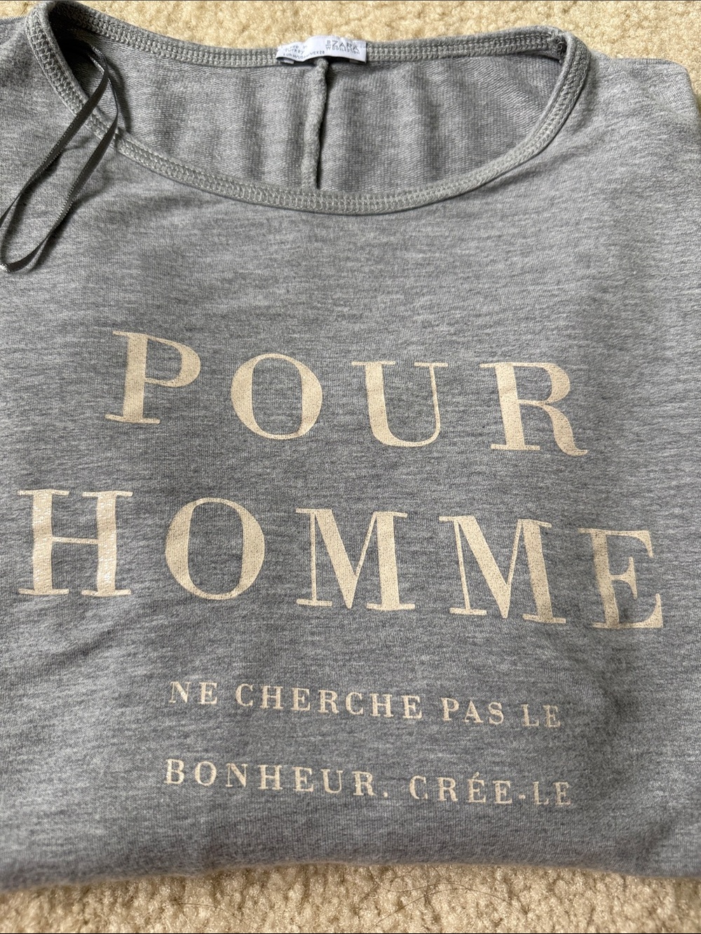 Zara !!! Size M Gray Graphic 'POUR HOMME' Tee 95% viscose 5% Elastane